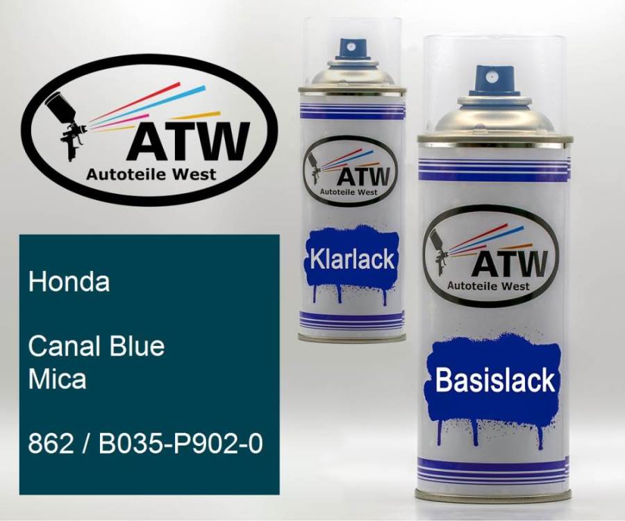 Honda, Canal Blue Mica, 862 / B035-P902-0: 400ml Sprühdose + 400ml Klarlack - Set, von ATW Autoteile West.